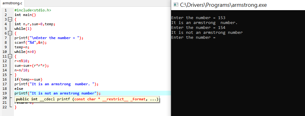 Armstrong checker Output