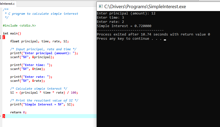 Simple Interest Output